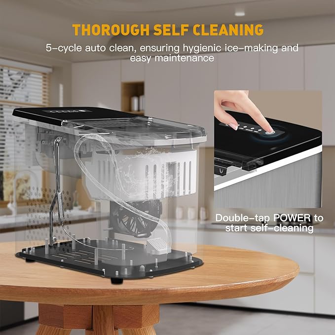 38lbs Per Day Countertop Ice Maker, 9 Ice Cubes in 3.5 Minutes, Self-Cleaning Portable Ice Machine with 2 Bullet Sizes for Kitchen, Camping, RV, and Party
