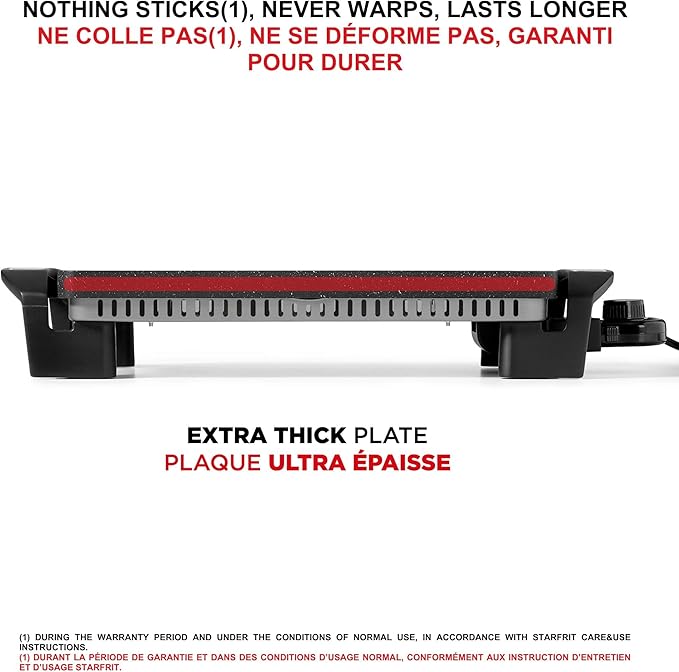 Starfrit The Rock Electric Reversible Grill & Griddle - Rock.Tec Non-Stick - Variable Temperature Control – Cool-Touch Handles - 1500W - Black