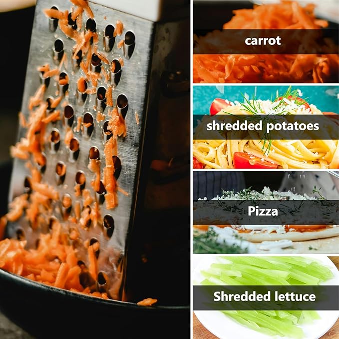 1pc Stainless Steel Vegetable Grater Portable Metal Grater 4-Sided Cheese Grater with Handle for Kitchen Restaurant (8inch)
