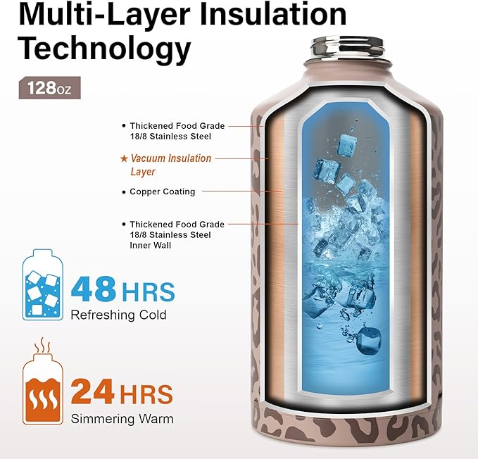DYSANKY 1 Gallon Water Bottle Insulated | Thickened Stainless Steel Vacuum Metal Water Jug | Portable Sports Large for Gym and Hiking with Straw, Carrier Bag, Handle Strap | BPA-Free 128 oz