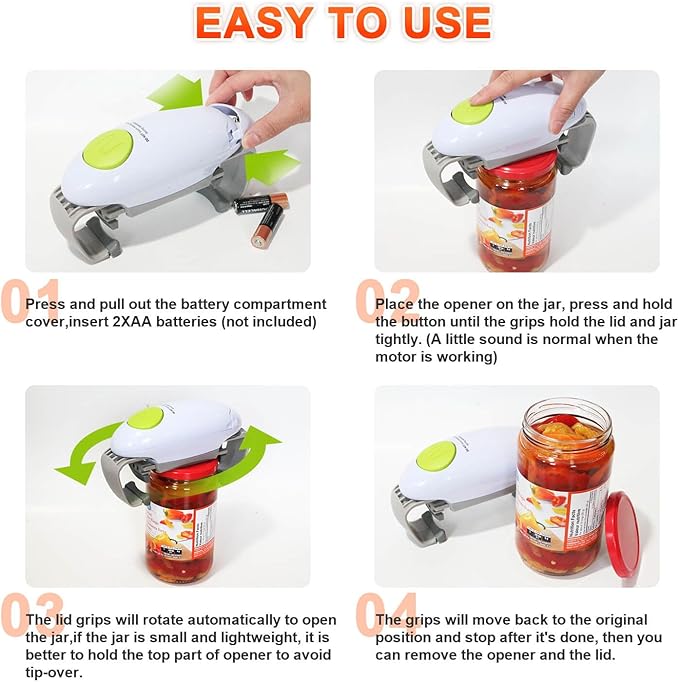 Electric Jar Opener for Arthritis Hands, Automatic Glass Jar Opener for Seniors, Bottle Opener for Weak Hands RA Suffers, Powerful Kitchen Gaget Suitable for Different Sizes of Jars