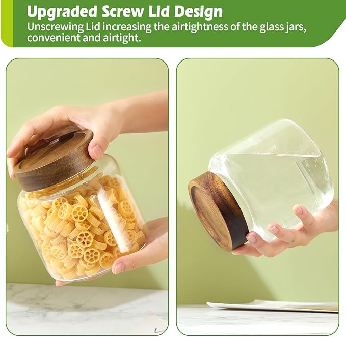 Glass Food Storage Jar with Lids Spoon Thicken Glass Coffee Canister Borosilicate Glass Food Containers for Ground Coffee Beans Nut Pasta Sugar Candy Spice Rice Loose Tea (1200ml(40oz) B)