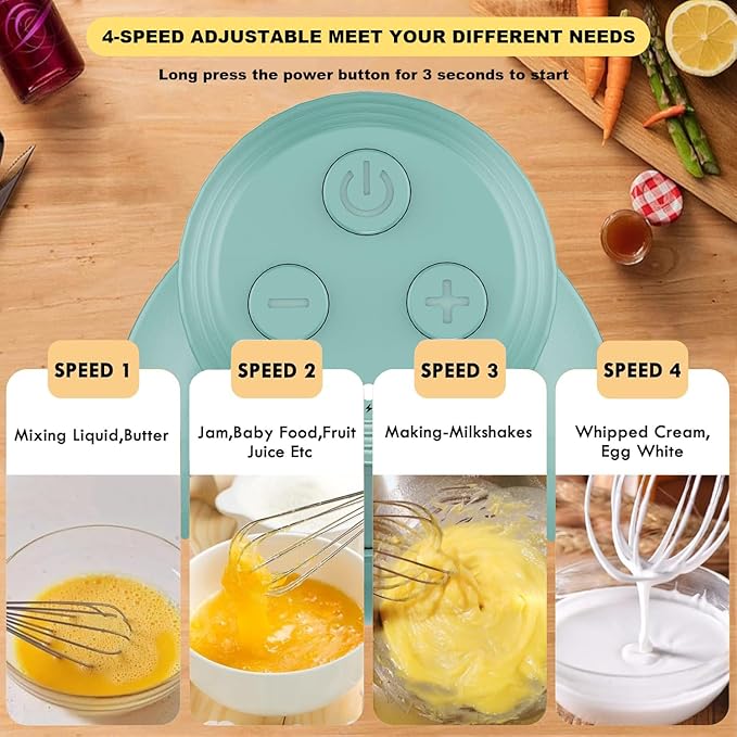 4-in-1 Handheld Frother, Coffee Frother Handheld, Electric Whisk, Milk Frother Wand for Coffee, Matcha, Electric Hand Mixer, Mini Onion Chopper 10Oz, Small Cordless Hand Blender, 4 Speed