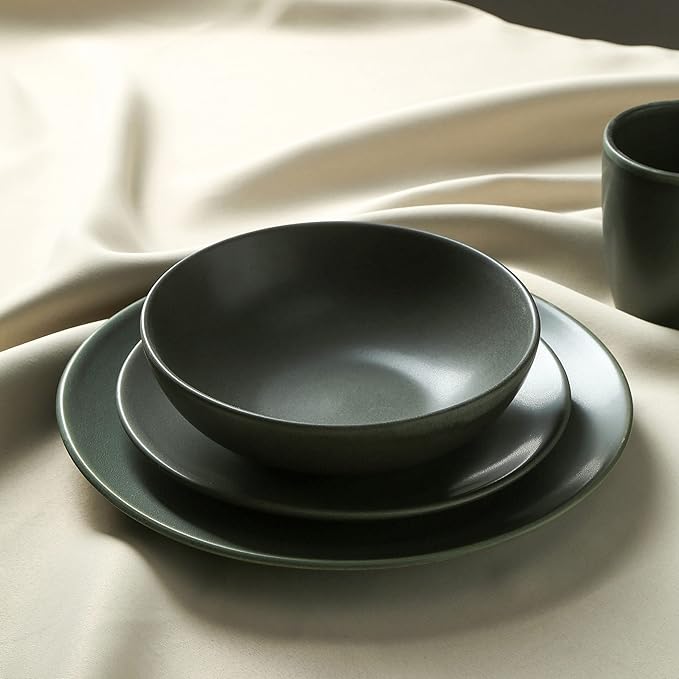Stone Lain Grao Stoneware 32-Piece Dinnerware Set, Green