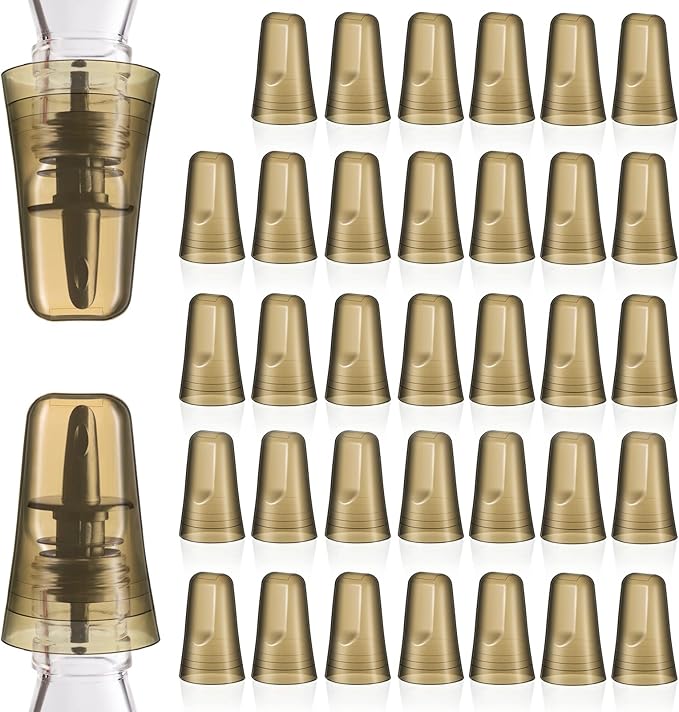 Chengu 36 Pieces Liquor Bottle Covers Pour Spout Covers Bar Toppers for Bottles Universal Pour Dispenser Dust Translucent Silicone Rubber Spout Caps for Bar Home Kitchen Tools Supplies (Champagne)