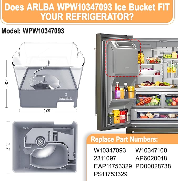 Upgraded Refrigerator Ice Bucket W11129522 Compatible with Whirlpool Ice Maker Replacement Parts W10564750 KitchenAid Removable Ice Bin 4545220 EAP12114487 PD00041826 PS12114487 Freezer Ice Container