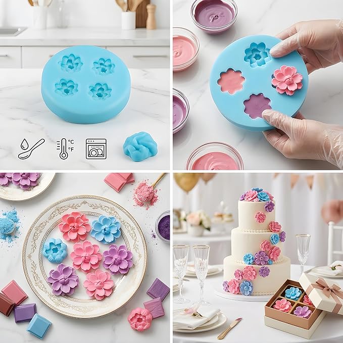Cherry Blossom Silicone Molds Flower Fondant Mold for Cake Decorating Cupcake Topper Chocolate Candy Gum Paste Polymer Clay