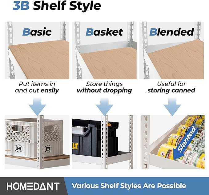 HOMEDANT 5 Tier Laminated White Boltless Metal Shelving Unit Adjustable Garage Storage Utility Rack Heavy Duty Shelves Organization Multipurpose Shelf Warehouse Pantry 28" W x 12.3" D x 59.5" H 3Pack