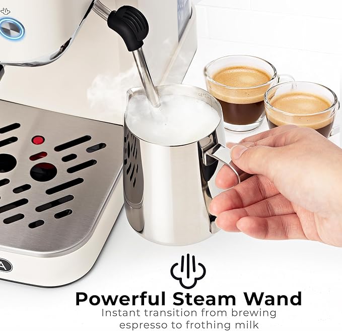 Zulay Kitchen Magia Compact Espresso Machine – 20 Bar Coffee Maker with Milk Frother Steam Wand, Latte & Cappuccino Maker, 1350W Fast Heating, 40oz Removable Water Tank, Stainless Steel – Cream