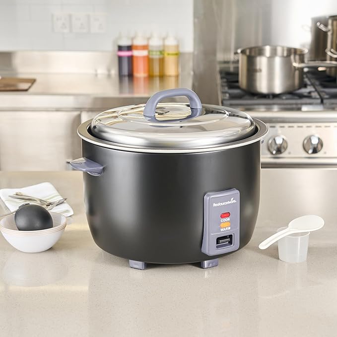Restaurantware Commercial Rice Cooker 60 Cup Heavy-Duty Steel Industrial Rice Warmer With Nonstick Interior Black Ideal For Catering And Buffet Use