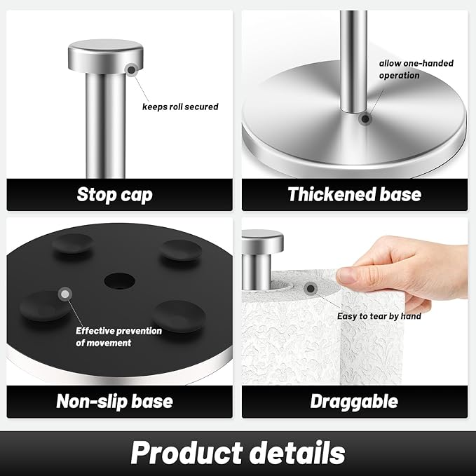 VEHHE Paper Towel Holder Countertop ＆ T-Shape Hand Towel Holder, Height-Adjustable