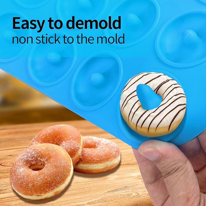 12 hole Silicone Donut Pan, Bite Size Silicone Donut Molds for baking, Mini Donut Mold Heat Resistant, Mini Donut Pan for baking Donuts, Muffin, Cake Biscuit Bagels, Non-stick Bottom, Dishwasher Safe