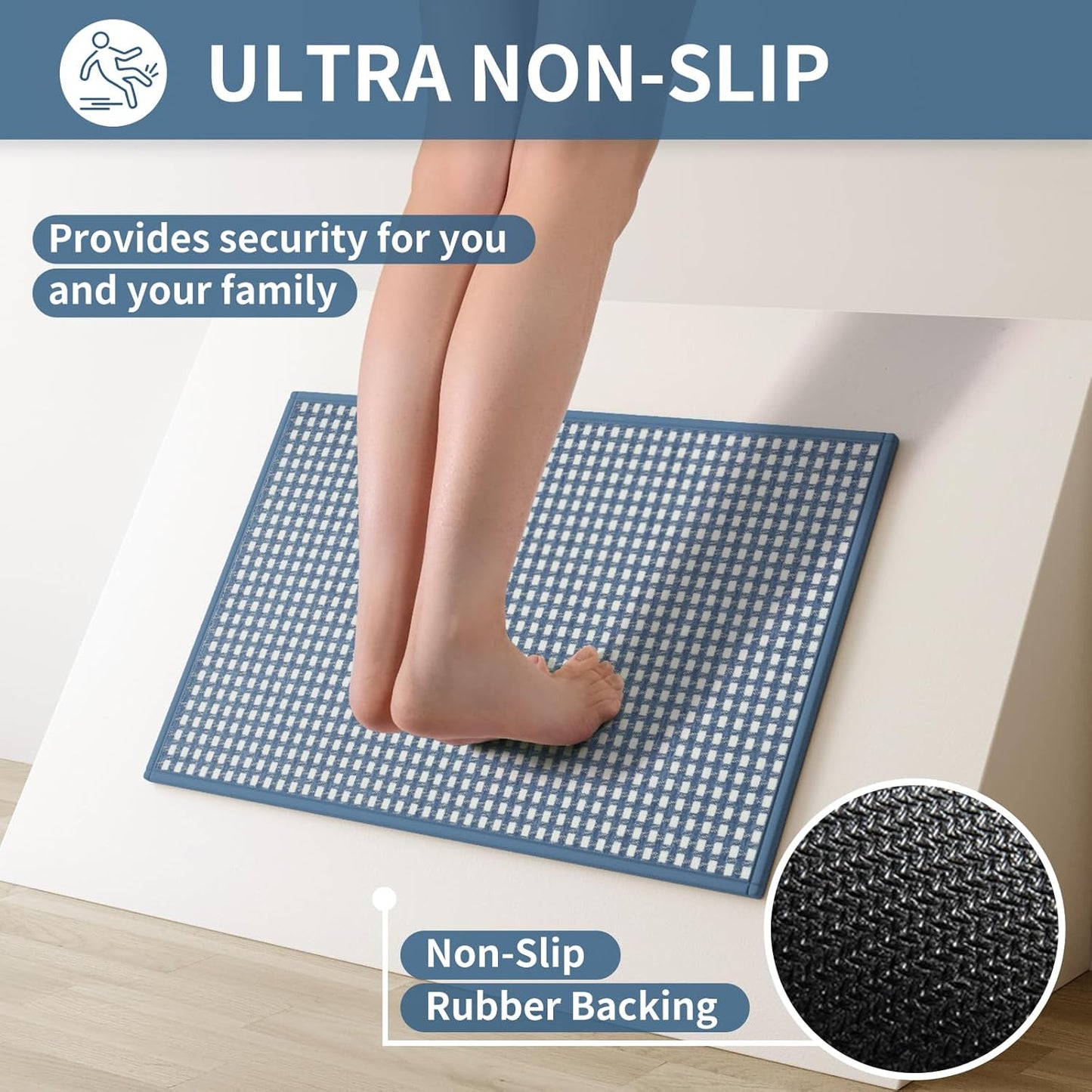 Long Kitchen Runner Rugs Kitchen Mat Non Slip Washable, Super Absorbent Soft Chenille Braided Kitchen Mats for Floor, Rubber Backing Kitchen Floor Sink Standing Mat, Easy Clean, Blue 24"x71"