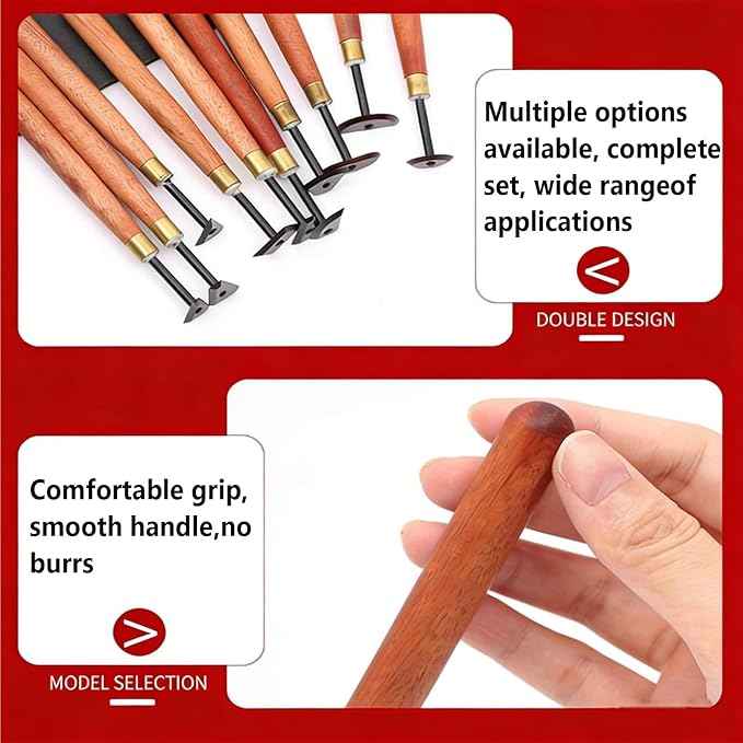 10-Piece Professional Pottery Trimming Tool Set, Ergonomic Ribbon Tools for Clay Sculpture, Craft Shaping & Soft Pottery, Comfortable Grip for Artisan Use