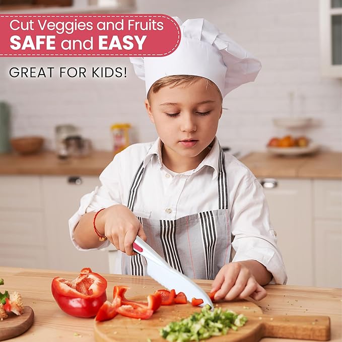 Zulay 3-Piece Kids Knife Set for Real Cooking & Baking - Toddler Knives for Cutting Fruits, Veggies, & Cake - Children’s Montessori Knive with Serrated Edges - Safe & Fun Lettuce Knife (Hot Pink)