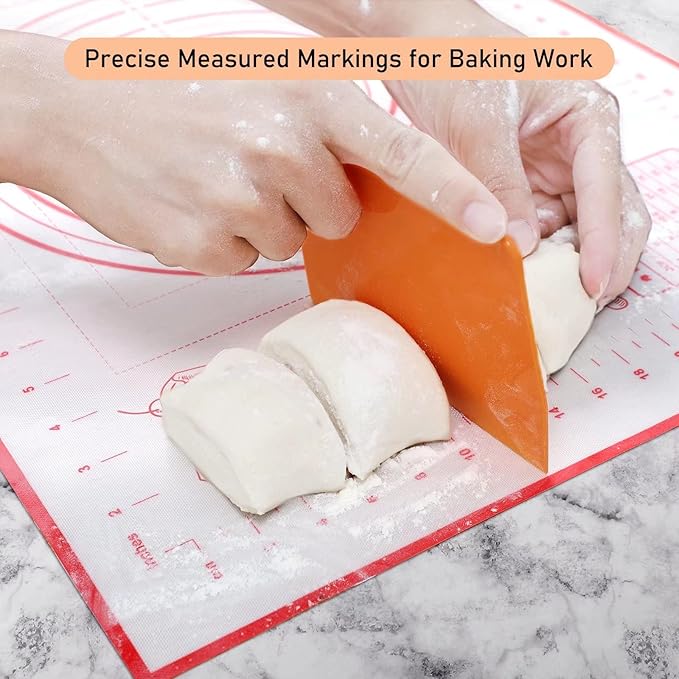 Silicone Pastry Baking Mat Dough - 16x24Inch Large Non Stick Slip Cookie Bread Rolling Mats Sheet, Kitchen Counter Kneading Cooking Board Pad Matt with Measurement for Pie Pizza Cookies Fondant Making