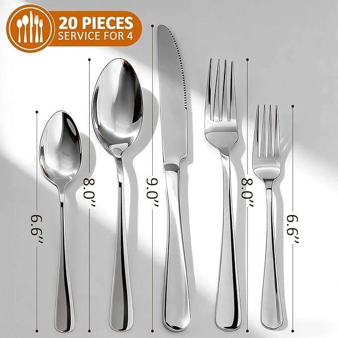 20 Piece Silverware Set,for Home,Kitchen,Restaurant.Flatware Set,Stainless Steel Cutlery Utensil Set include Forks,Knives,Spoons