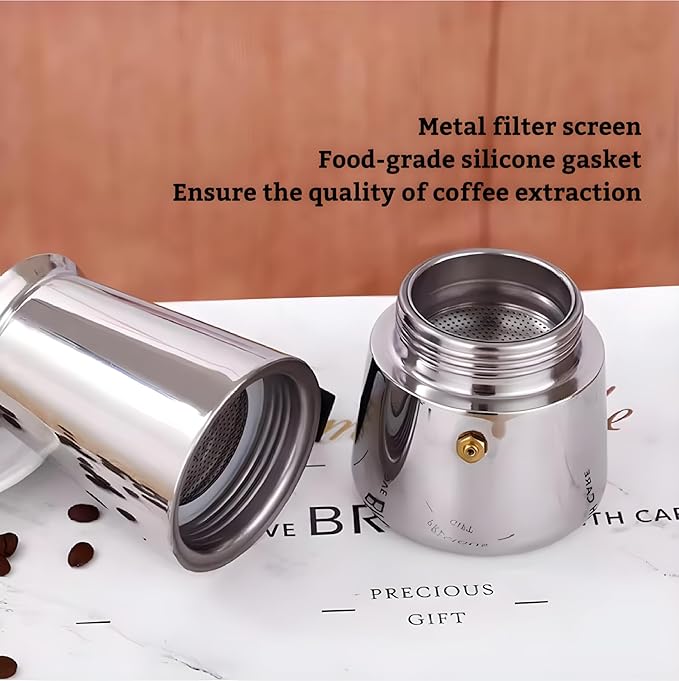 Stainless Steel Moka Pot Espresso Maker,Stovetop Moka Pot,Percolator Coffee Pot,Italian Coffee Maker,Cuban Café Brewing,Greca Coffee Maker (4 CUP)
