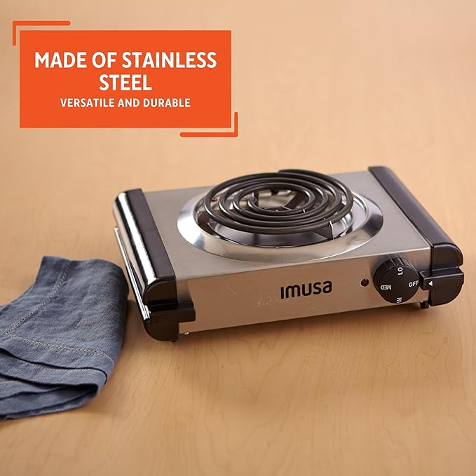IMUSA USA GAU-80311 Electric Single Burner 1000-Watts, Stainless Steel, Silver