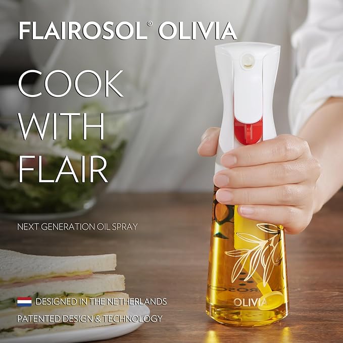 FLAIROSOL OLIVIA 130ml and 200ml Glass Oil Sprayer for Cooking, Continuous Spray with Portion Control