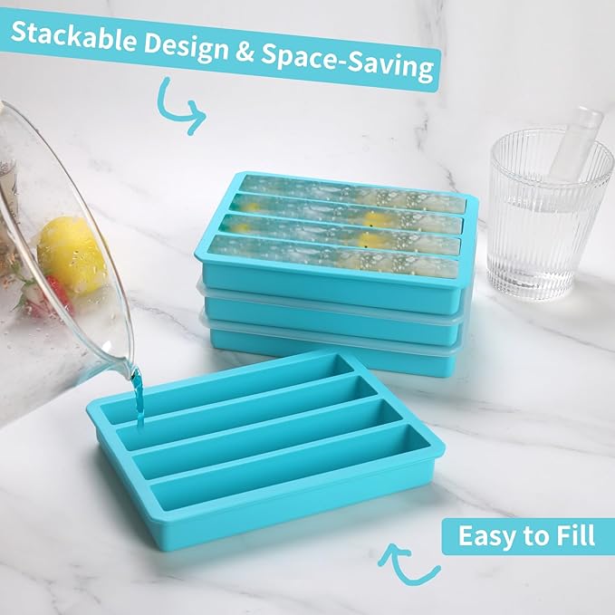 Silicone Ice Cube Trays with Lid for Water Bottles Ice Cube Mold, Easy Release Long Ice Cube Sticks For Bottled Beverage, Soda, Sport Drinks, Burritos Egg (Blue 2 Pack)