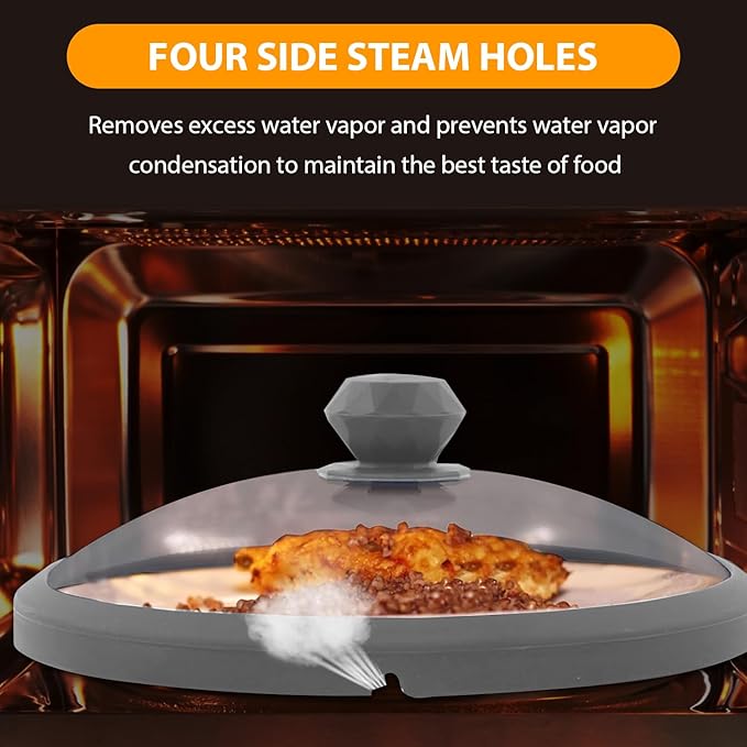 Microwave Glass Cover Splatter Guard Lid with Anti-scald Silicone Handles and Vented Edge for Food Pot Plate Cover 10.5 inch Grey