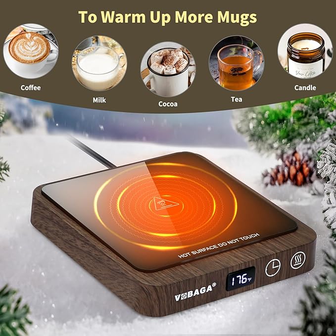 VOBAGA Coffee Mug Warmer &15oz Mug Set for Desk, Smart Coffee Cup Warmer for Office Home with 5 Temp Settings, Coffee Warmer with 2-12H Auto Shut Off, for Candles Coffee Cocoa Milk, Coffee Accessories