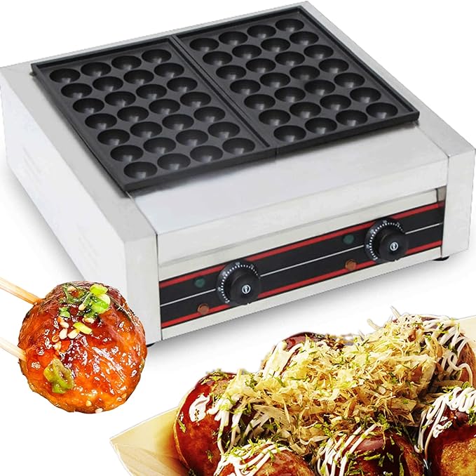 Takoyaki Maker Commercial Ebelskiver Pan 56 Holes Electric Grill Machine for Aebleskiver, Cake Pops, Pancake Balls, Donut Holes, 4000W, 110V