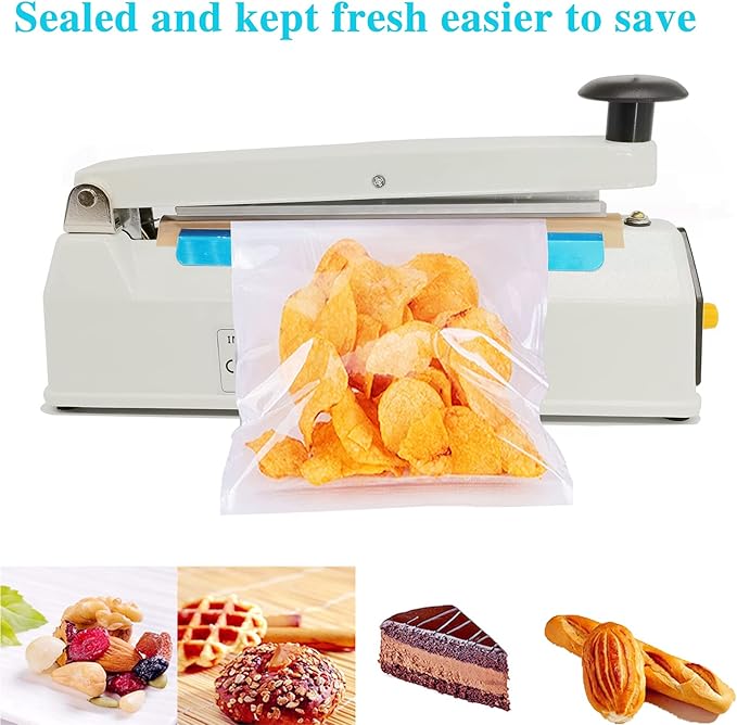 Impulse Heat Sealer 8 inch Mylar Bag Sealer, Heat Sealer for Plastic Bags, Metal Iron Shell, Impulse Sealer 3mm Sealing, Manual Hot Seal Machine with 8 Repair Kits(Included 2 Cutter Lines)