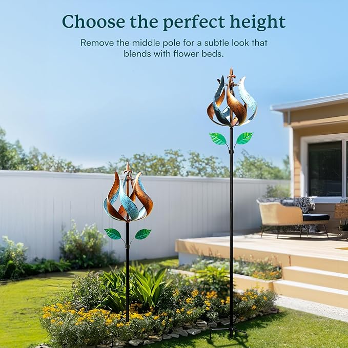 Wind Spinners Outdoor, Tulip Metal Wind Spinner with Stake for Yard and Garden, Outdoor Decor Ideas for Garden Lovers (14'' W x 75'' H)