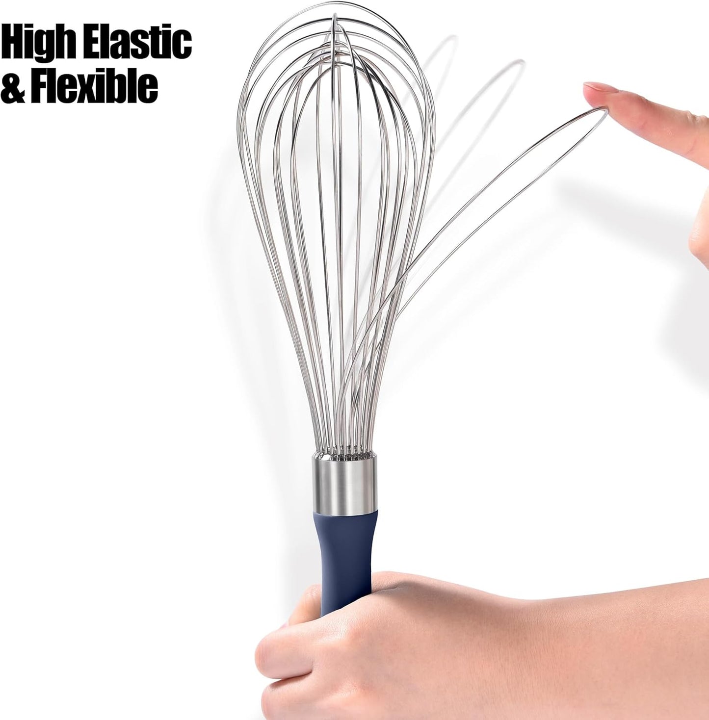 18/8 Stainless Steel Balloon Whisk, Doosu Kitchen Whisk for Cooking Handheld Egg Beater with Rust-Proof Sturdy Wires & Non-Slip Silicone Handle for Beating, Stirring, Blending (12 Wires, Navy Blue)