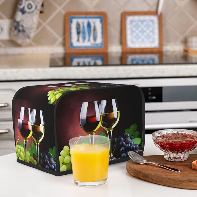 Grapes Red Wine Toaster Cover 2 Slice, Cute Country Bread Machine Cover, Washable Toaster Kitchen Small Appliance Cover Stain Resistant,with Top Handle