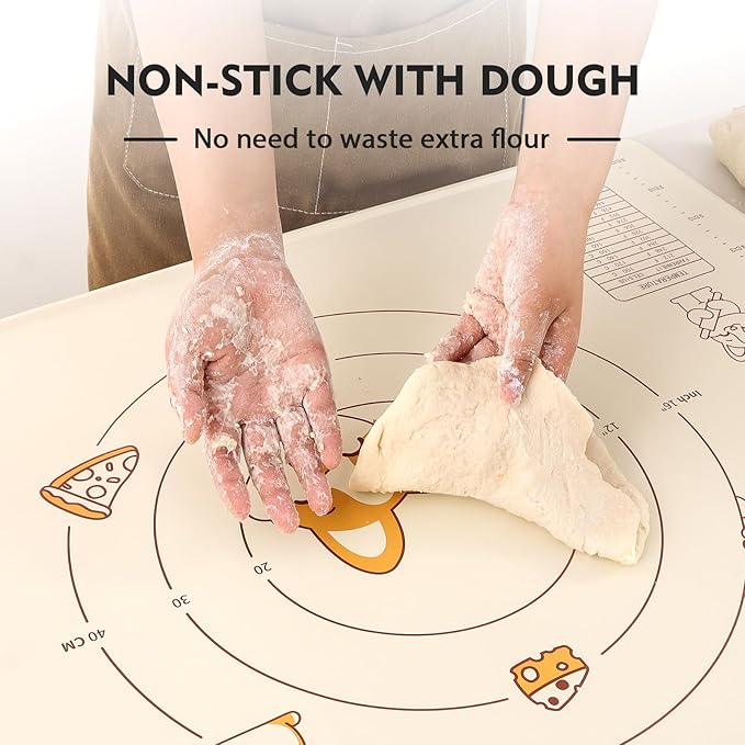 Silicone Baking Pastry Mat with Dough Cutter, Ourokhome Extra Thick Kneading Rolling Mat Collapsible Pasta Drying Rack, Plastic Foldable Dryer