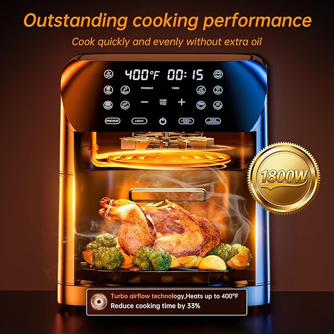 Panana Air Fryer 8.5QT For Quick Easy Meals, Compact Air Fryer with 10 Preset Function, Airfryer with Easy View Window, Adjustable Timer And Temperature, LED Display and Touch Control, 1700W