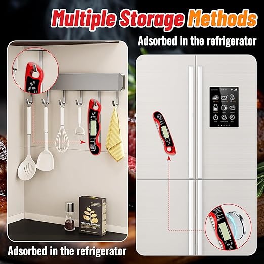 Meat Thermometer, IP67 Waterproof Digital Meat Thermometer with Backlight, Hold Function & Magnet for Grill, BBQ, Candy, Beef,Turkey，Gadgets Essentials BBQ Accessories,Mens Stocking Stuffers