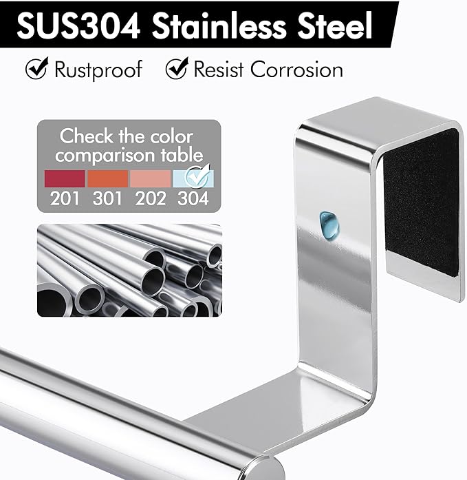 KES Over The Cabinet Door Towel Rack, Kitchen Towel Rack Over Cabinet Towel Bar Towel Holder SUS304 Stainless Steel 2 Pack Polished Steel, KTH200S26-P2