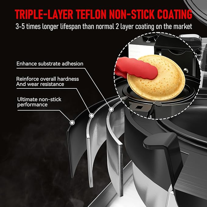 CROSSON Ice Cream UFO Burger Maker, Commercial Electric Burger Waffle Maker Sandwich Machine Rotating 180°Non-Stick Plate Machine/Adjustable Temperature and Timer for Restaurant Bakeries 120V/1300W