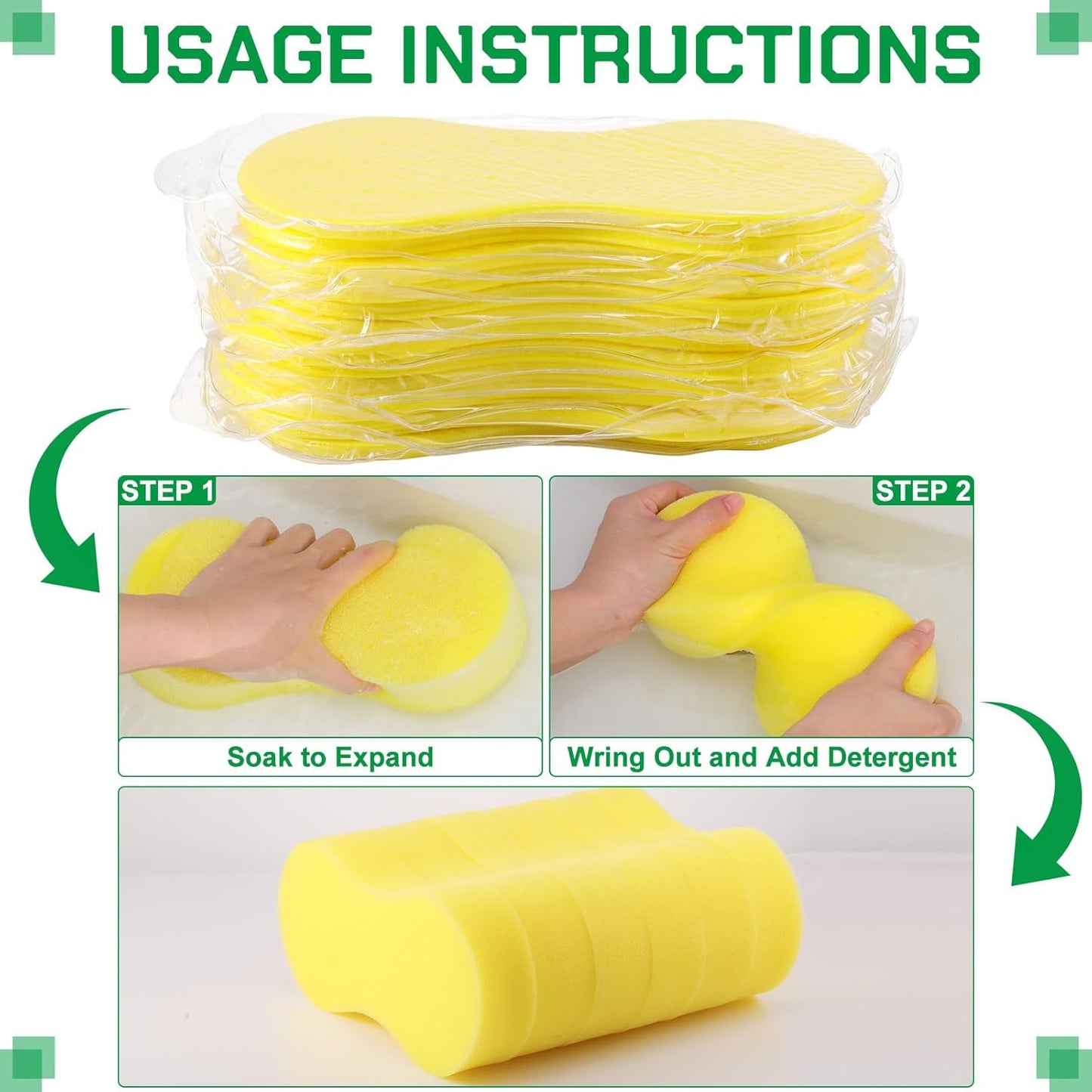 Vesici 48 Pack Large Sponges Bulk Multi-Purpose Extra Large Sponge for Washing Cars Field Day Water Games Household Cleaning Car Boat Bike Kitchen Bathroom Vacuum Compressed Packing (Bright Yellow)
