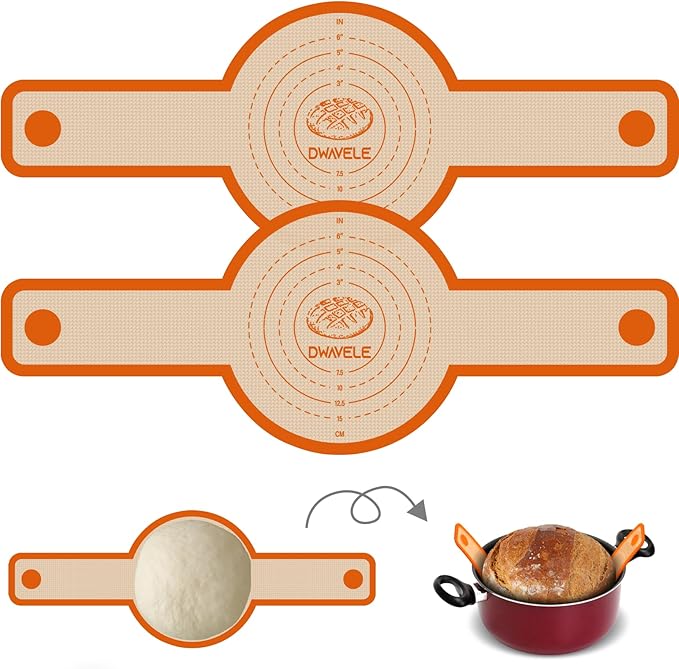 Silicone Bread Sling for Dutch Oven, Non-Stick & Easy to Clean Baking Mat Set, 2 Pcs Reusable Bread Sling for Sourdough Tools ＆ Accessories
