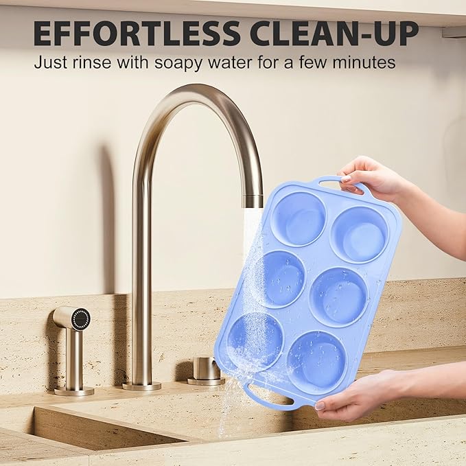 Jumbo Silicone Muffin Pan with Metal Frame, Non Stick Silicone Cupcake Pan with Handles 6 Cup, BPA Free Silicon Muffin Tin Tray Extra Large for baking, egg bites, Cupcake Mold Blue