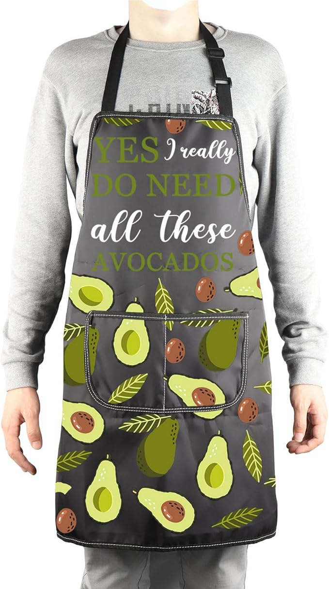 MBMSO Funny Avocado Apron Avocado Cooking Kitchen Aprons with Pockets Waterproof Apron for Chef Grilling BBQ Baking