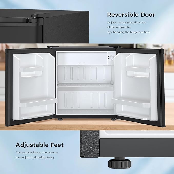 Antarctic Star Compact Refrigerator Mini Fridge with Freezer, Single Reversible Door, Dorm Fridge, Wire Shelf, Defrost Button, for Bedroom, Office, kitchen, 1.7 Cu. Ft, Black