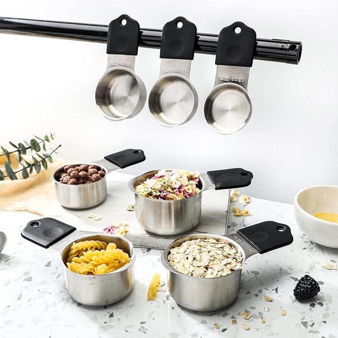 Measuring Cups Stainless Steel Magnetic Measuring Cups Set of 7 Stackable Nesting Heavy Duty Metal Measure Cup for Measuring Dry or Liquid Ingredients