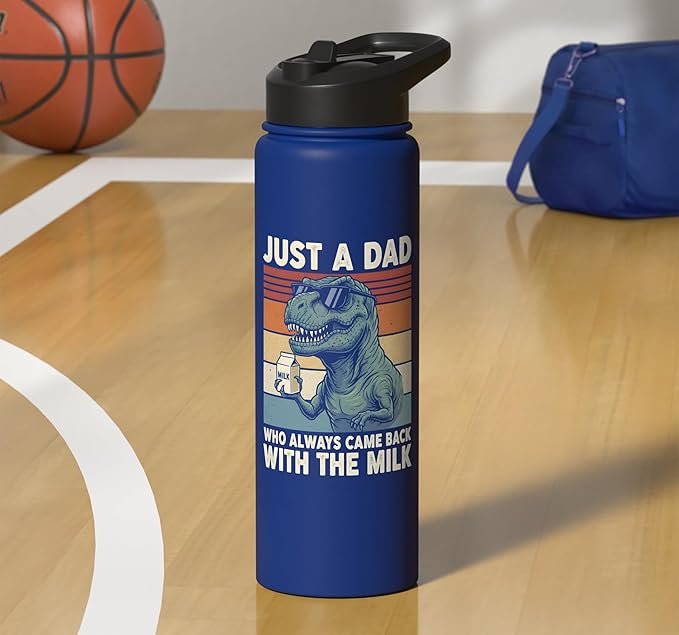 T-Rex Dad Who Always Came Back With The Milk Retro Sunset Stainless Steel Insulated Water Bottle