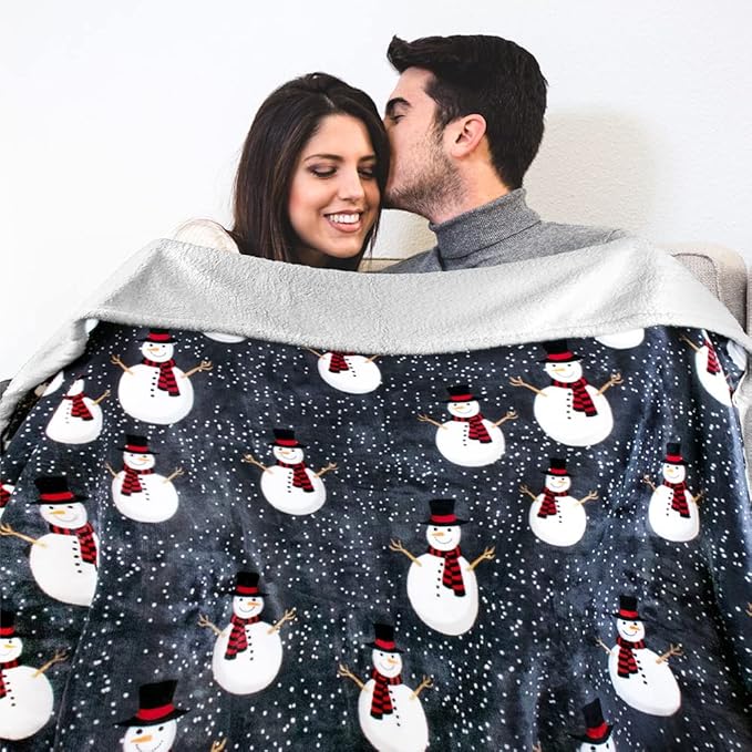 PAVILIA Premium Christmas Sherpa Throw Blanket | Snowman Decoration, Fleece, Plush, Warm, Cozy Reversible Microfiber Holiday Blanket 60x80