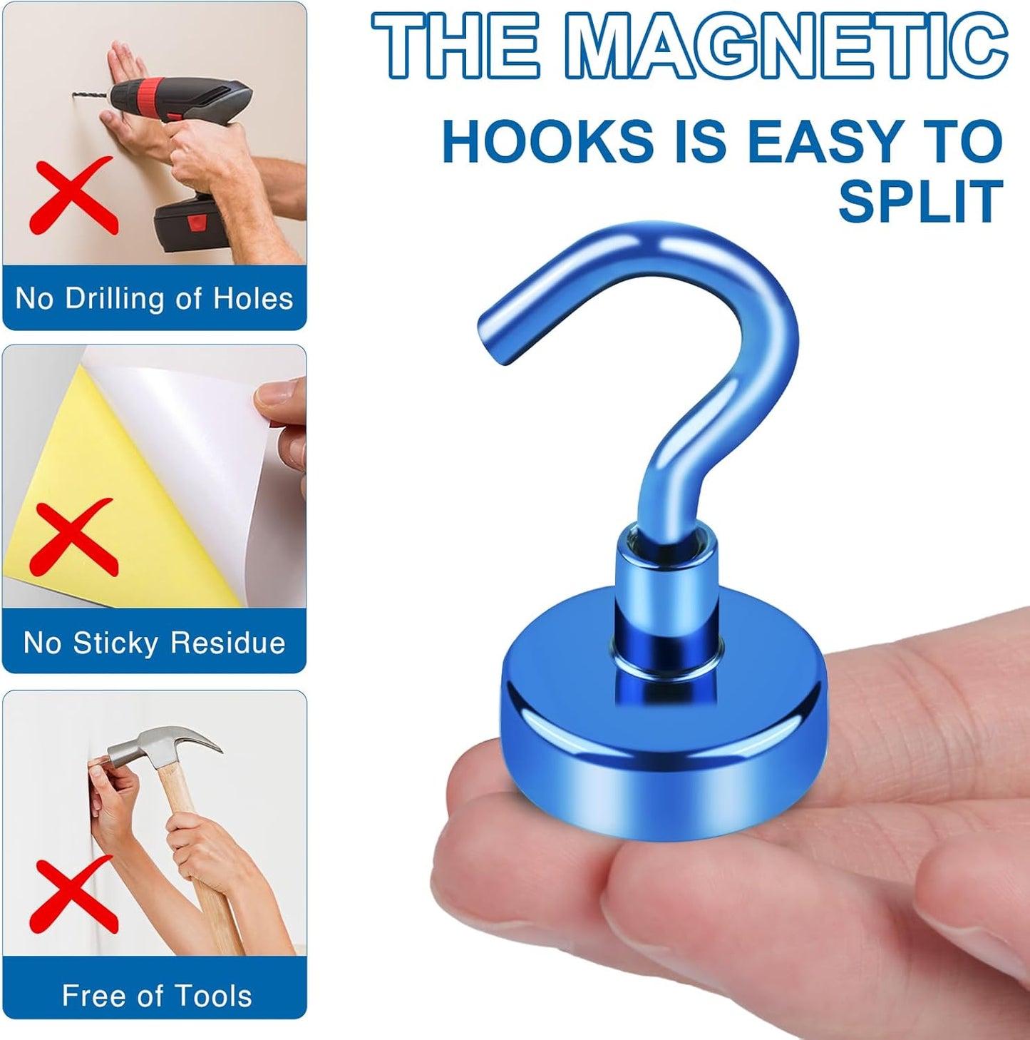 LOVIMAG Cruise Essentials, 28lbs Cruise Door Magnets, Blue Magnetic Hooks for Cruise Cabins, Magnetic Hooks for Hanging, Refrigerator, -12 Pack
