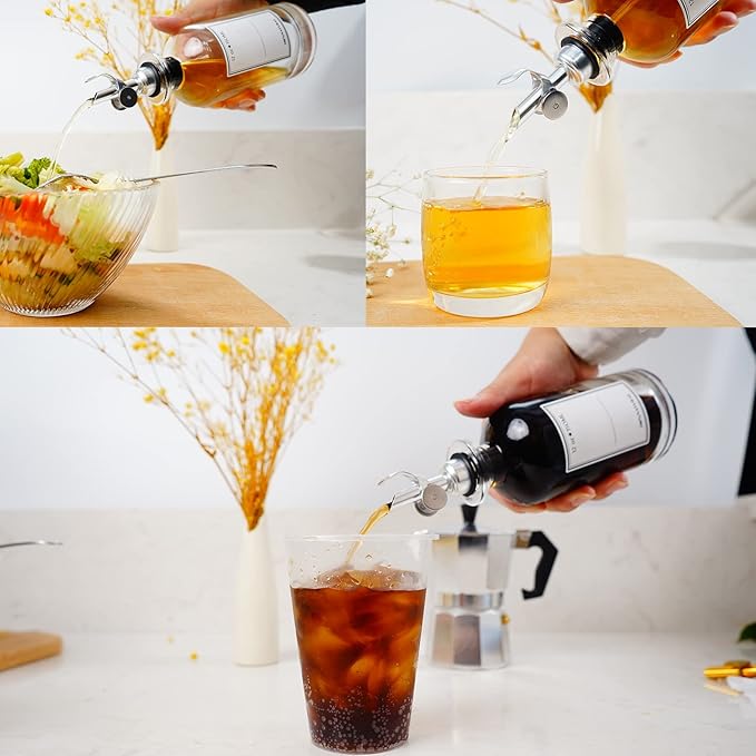4 Pcs Olive Oil Dispenser, Speed Liquor Pour Spout with Flip Top, Stainless Steel Auto Pour Spouts for Liquor, Oil, Vinegar, Syrup and Other Liquid Bottles