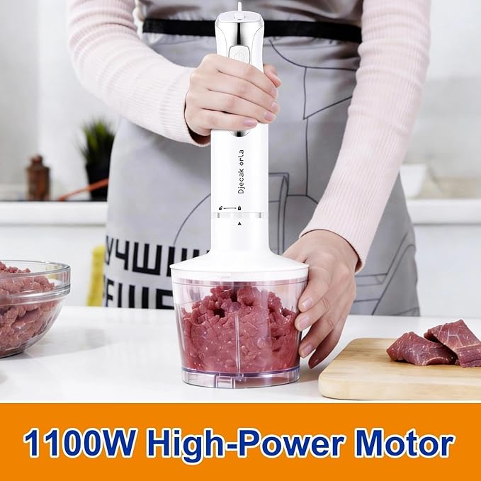 Upgraded 1100W 5-in-1 Immersion Hand Blender – 20 Variable Speeds, Up to 15,500 RPM, Handheld with Milk Frother & Food Processor, White
