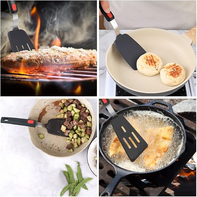 Silicone Spatula Turner Set of 2, 600°F Heat Resistant Cooking Spatulas for Nonstick Cookware, Kitchen Utensils Use Spatula Flippers Rubber Fish Spatulas Set for Egg, Cookie, Pancake, Fish, Burger