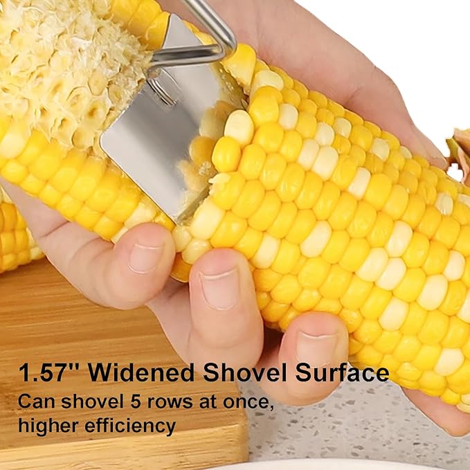 Long Handle Widen Shovel Surface Stainless Steel Corn Cutter with Hook,Corn Cob Stripper Tool,Corn Peeler for Corn on the Cob,Corn on the Cob Remover,Corn Stripper - Silver